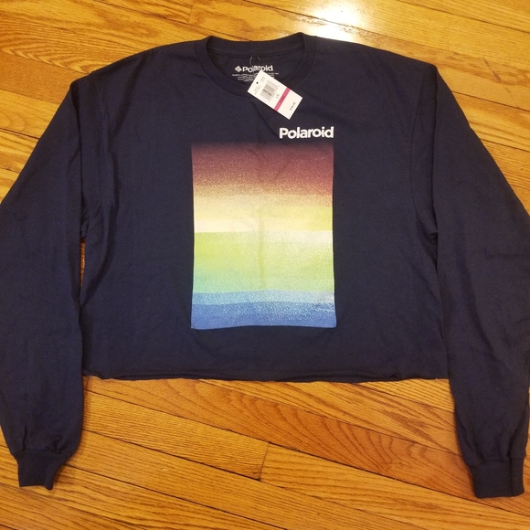 Polaroid Tops - Polaroid Navy Rainbow Long Sleeve Crop Top Large